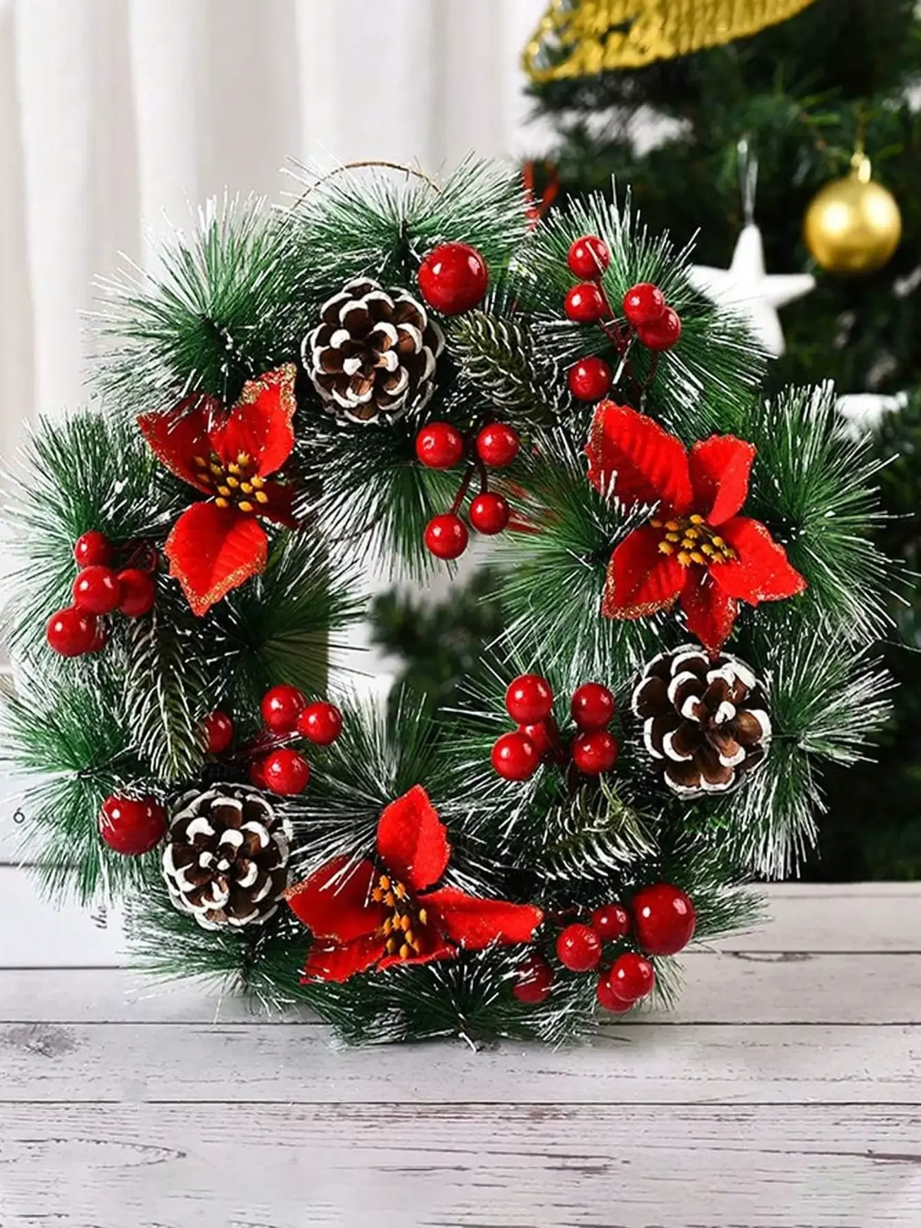 1pc Wreath Front Door Christmas Flower Wreath Thanksgiving Indoor Outdoor Home Decoration Pinecone Snowflake Flower Wreath