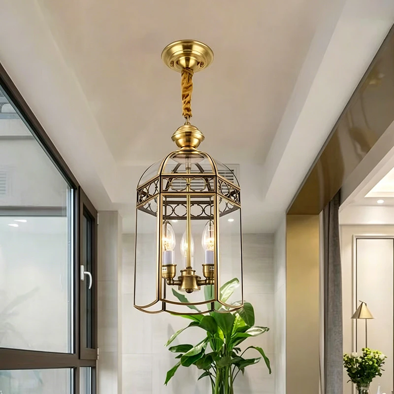 DUOMEIJU Brass Glass Outdoor Pendant Light AC 85-265V Remote Control Warm White 3500K Easy Installation for Living Room Corridor