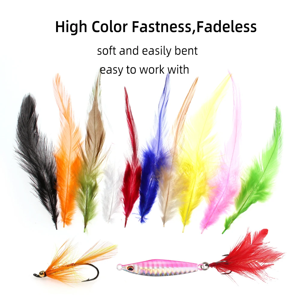 50PCS/Pack Colored Rooster Saddle Hackle Fly Tying Cock Schlappen Feathers for Trout Salmon Bass Saltwater Streamer Flies