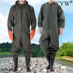 Hooded Waders Pants With Boots Gloves Set Adult Waterproof Long Sleeve Overalls Fishing Jerseys Hunting Wading Trousers Suit