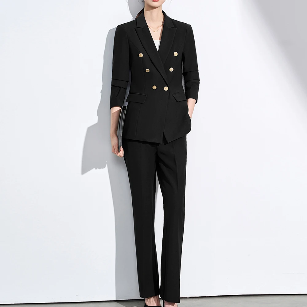 ชุดสูทเบลเซอร์และกางเกงขายาว ZJYT สไตล์หรูหราทันสมัยสำหรับผู้หญิง ประจำฤดูใบไม้ร่วงปี 2025 ชุดเซ็ต 2 ชิ้น เสื้อแจ็คเก็ตทรงกระดุมสองแถวและกางเกงขายาว สีขาว