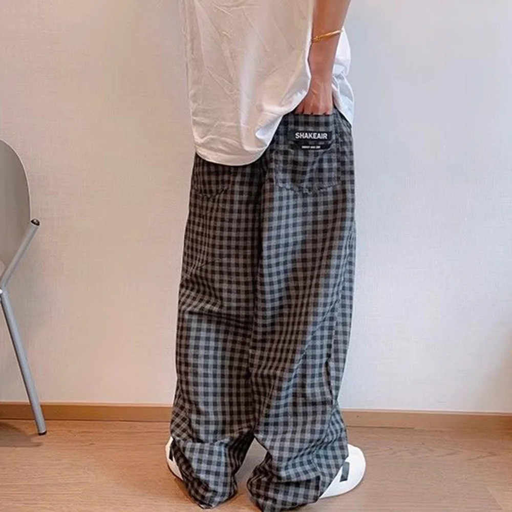 Men Y2k Black Gray Contrast Plaid Casual Pants Daily Streetwear Casual Personality Versatile Comfortable Straight Pants Men 2024