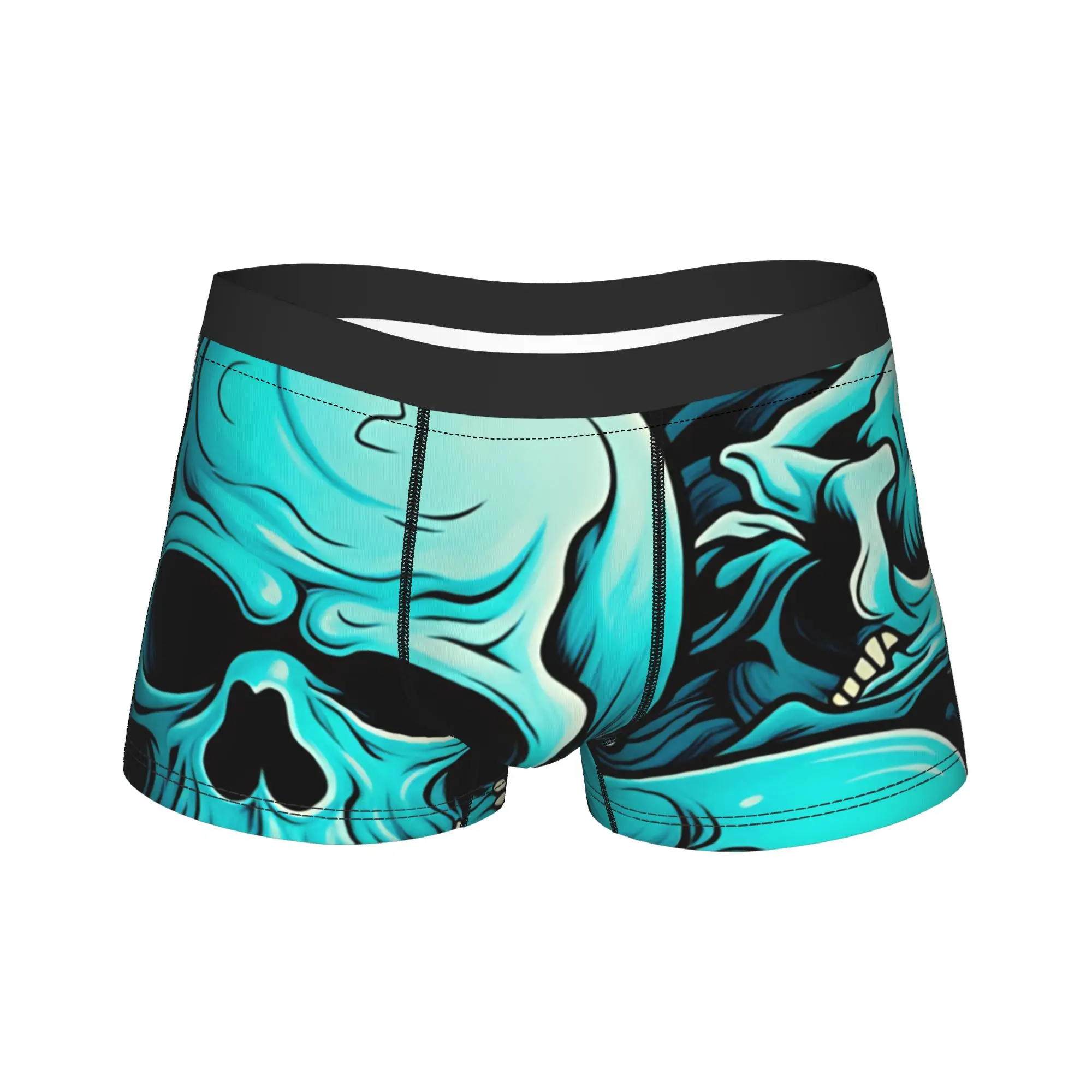 Cyan Blue Punk Style Skulls Seamless Pattern Underwear  Men Panties Design Sexy Soft Boxershorts Trenky Shorts Briefs Plus Size