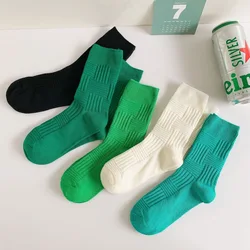 1 Pair Green Socks For Men And Women 2024 Autumn Winter Mid Tube Socks Retro Pile Socks Pure Cotton Double Needle Textured Sock