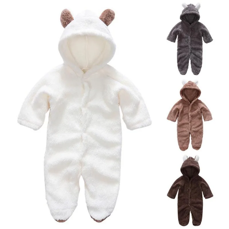 Ins - style baby winter coral fleece hooded romper: soft skin - friendly & warm, cute adorable design, easy to put on/take off