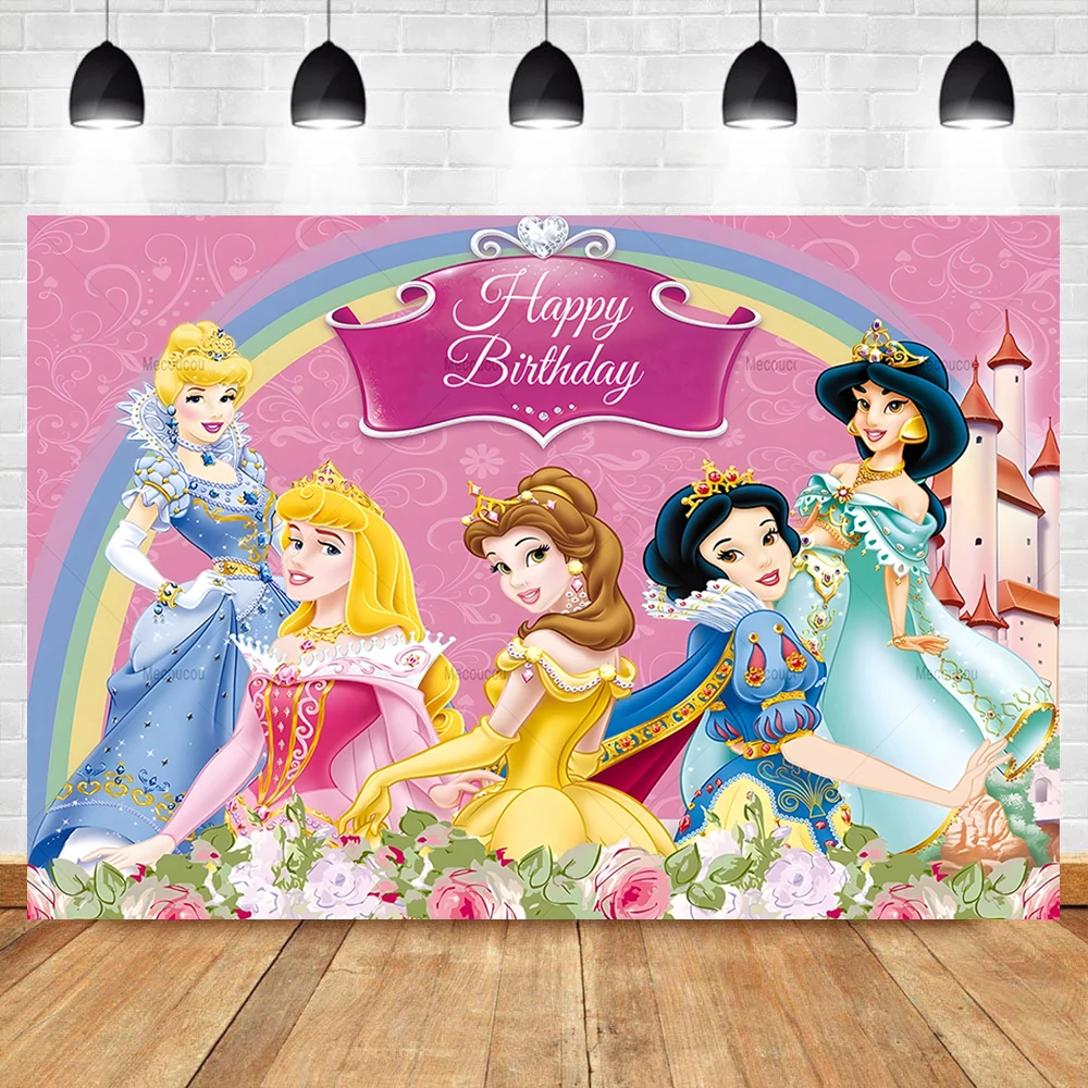 Disney Princess Mermaid Elsa Long Hair Snow White Girls Birthday Party Banner Backdrop Custom Baby Photo Poster Decor Background