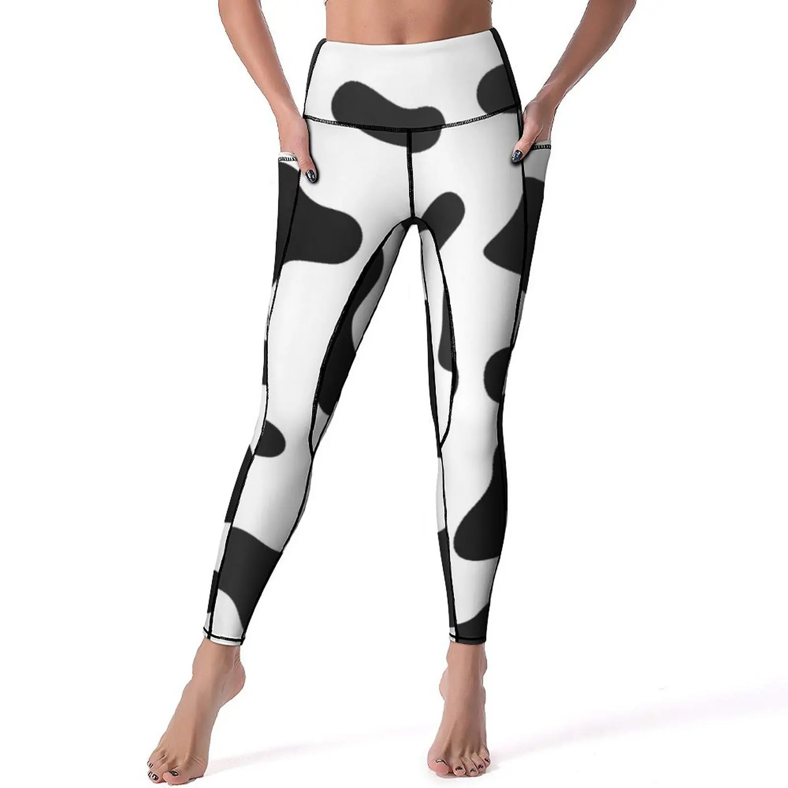 

Cow Print Skin Texture Yoga Pants Women Black White Spots Leggings High Waist Retro Yoga Legging Stretch Fitness Sports Tights