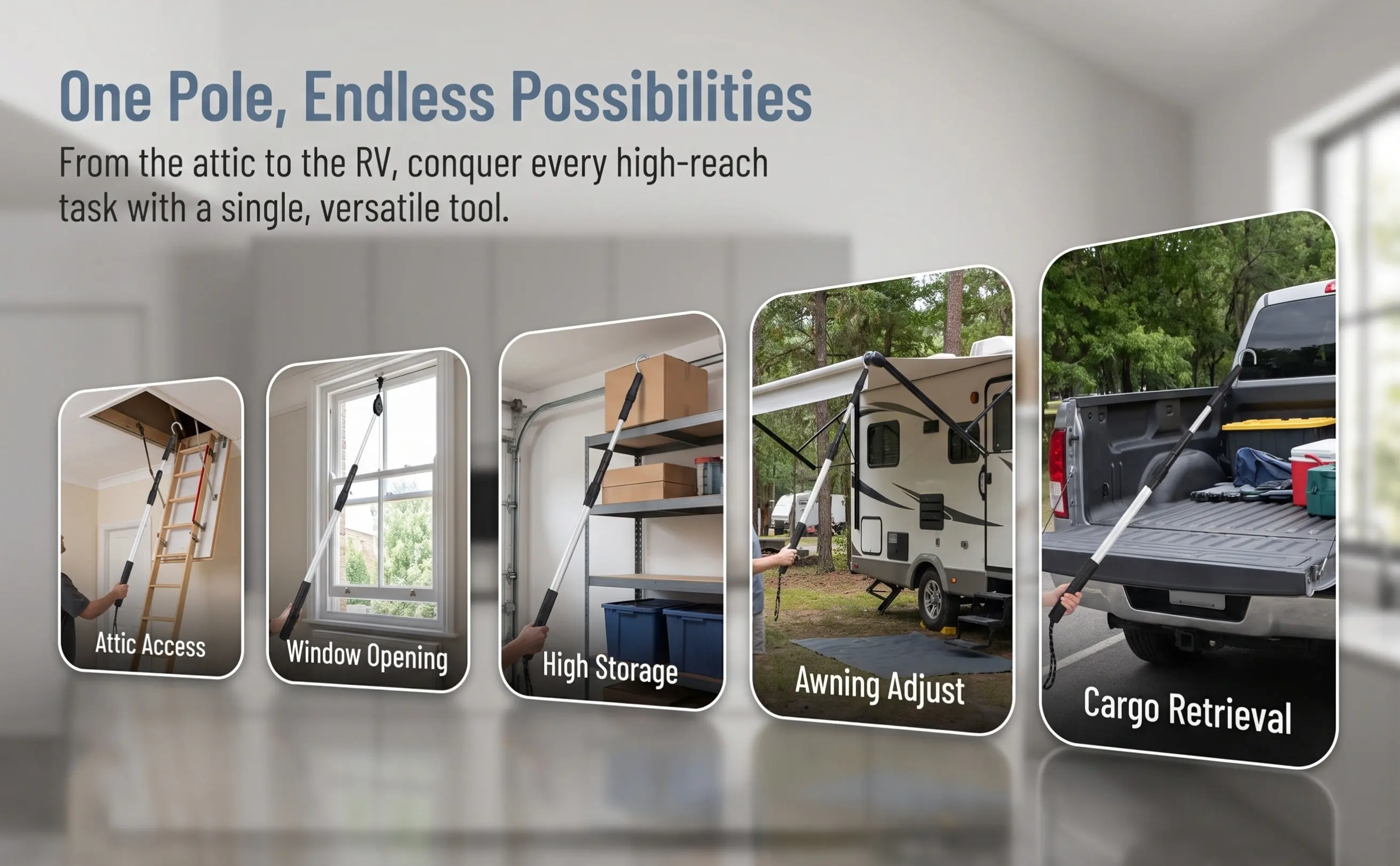 Reinforced Attic Pull Down Hook System Aluminum Alloy Telescoping Pole with Locking Catch for Ladder Stair Rv Awning Window