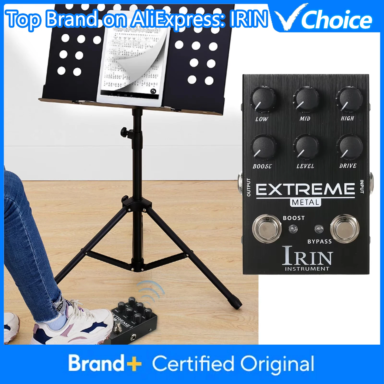 

IRIN Distortion Guitar Effect Pedal AN-42 Portable Guitar Effector with High Medium Low Frequency Boost Level Drive Controls