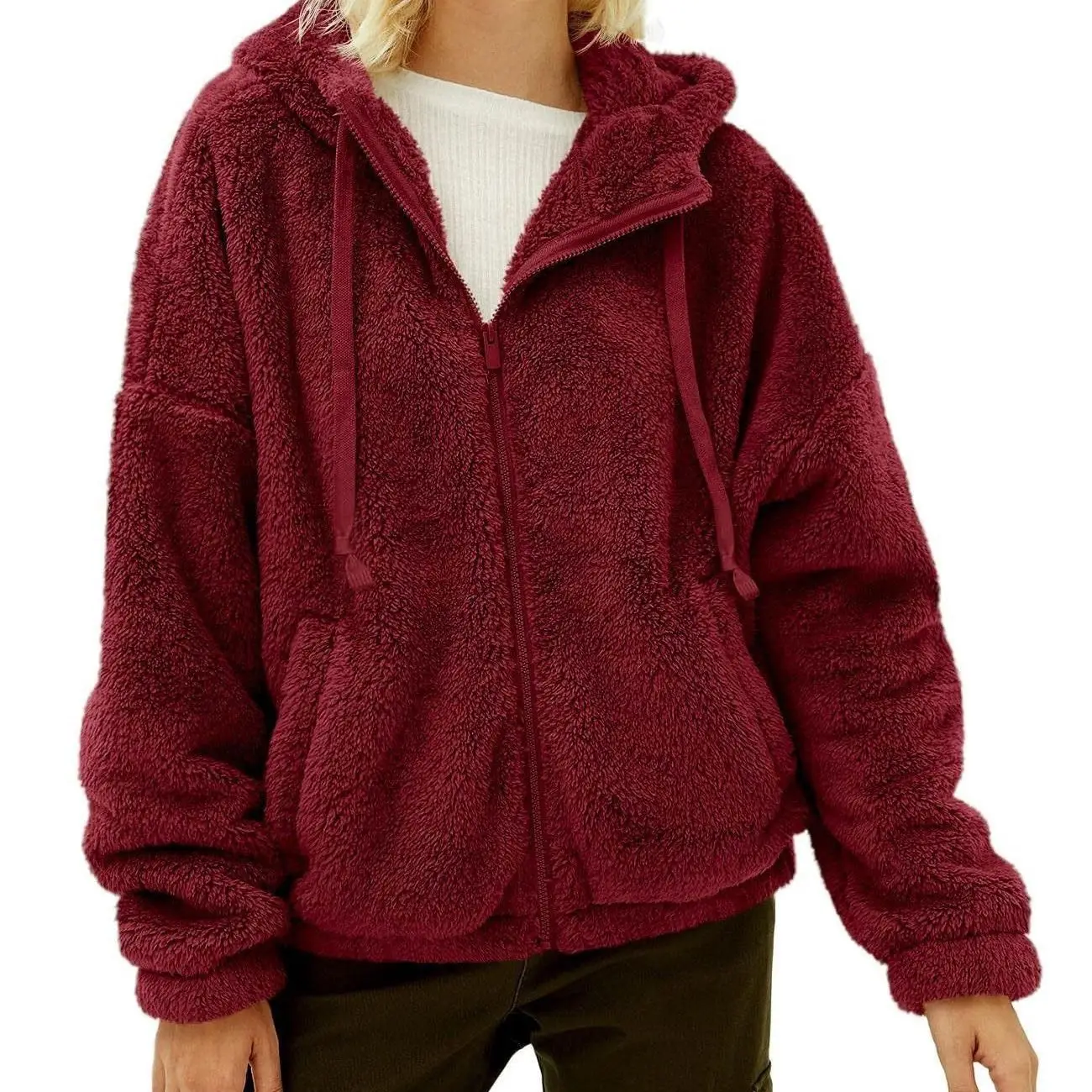 

2025 Europe and America Big Size Fall/Winter Casual Comfortable Hooded Loose Zipper Plush Pocket Jacket