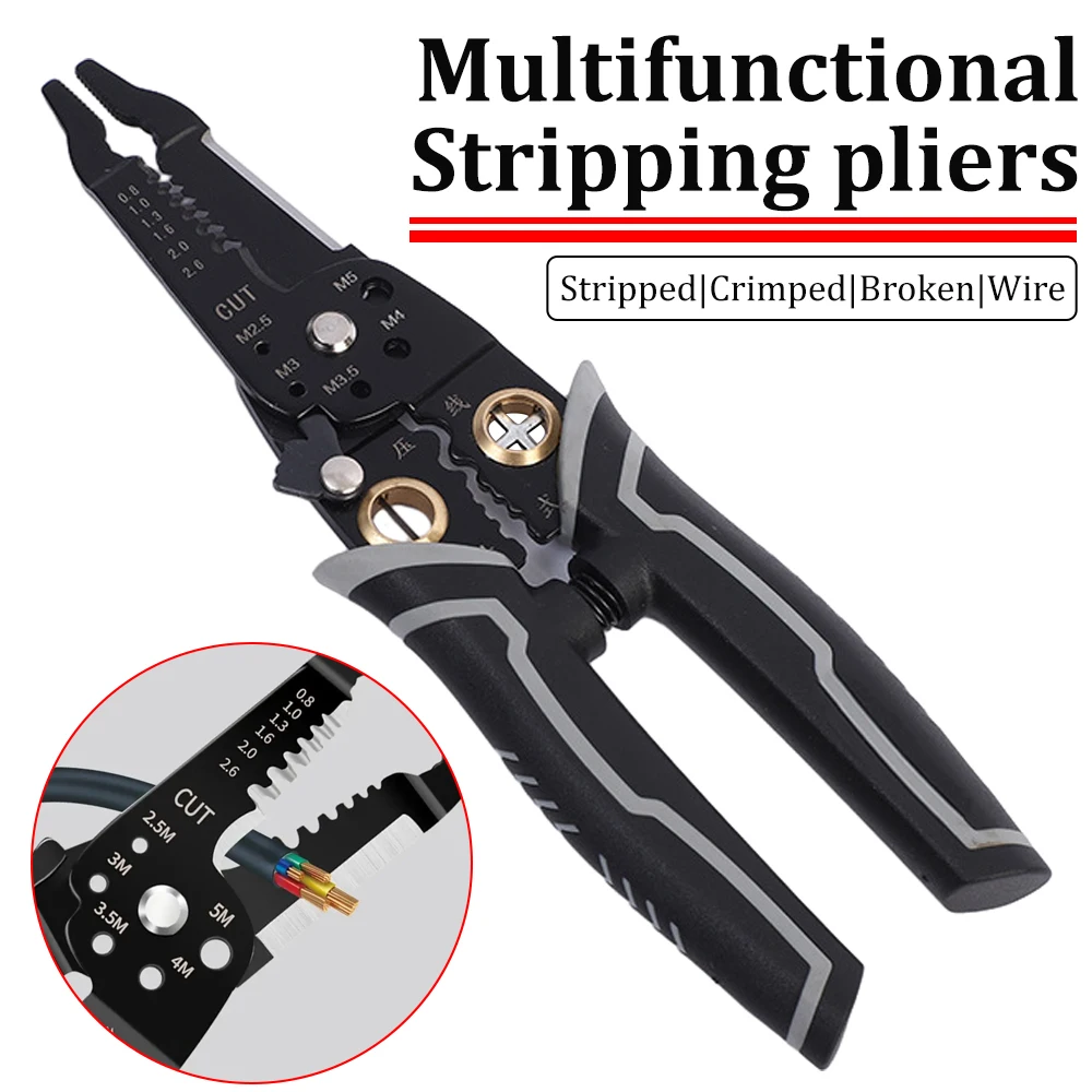 Multifunctional Electrician Pliers TPR Carbon Steel Crimping Stripping Pliers Wire Stripper Cable Cutter Terminal Crimping Hand