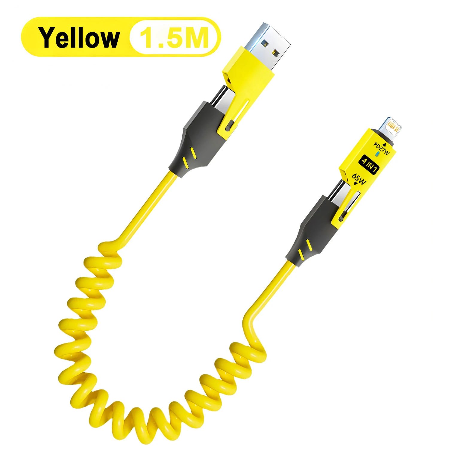 4 in 1 Spring Cable USB A Type C To USB C Lightning PD Cable For iPhone 15 Fast Charging Charger Samsung Huawei stretching Cord
