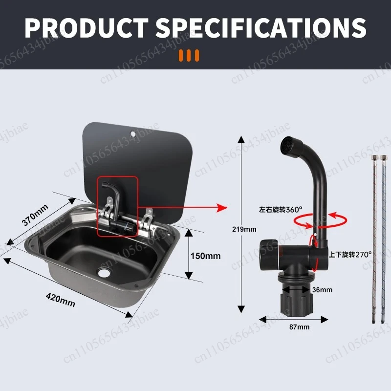 304 Steel & Tempered Glass Cover | Wholesale Stainless Steel RV Kitchen Sink with Foldable Faucet