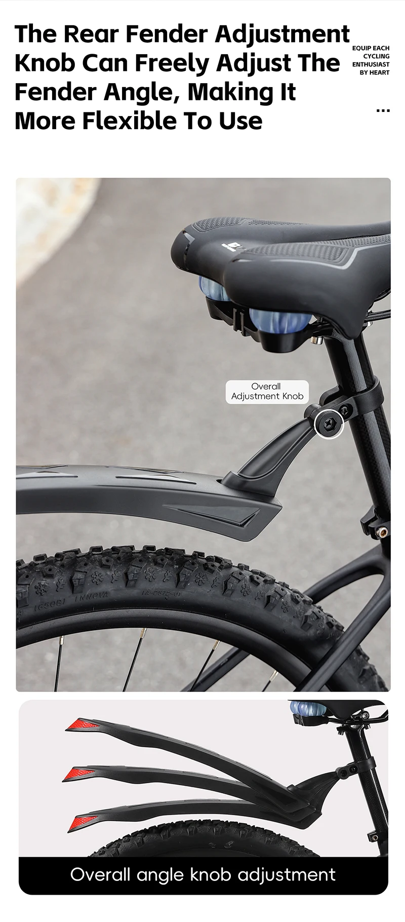 WEST BIKING Verlängerte Fahrrad-Schutzbleche Reflektierende Schutzbleche für 26-27,5 Zoll Mountainbikes Regen- und Nachtfahrten Langlebiger PP-Kunststoff – Detail 7
