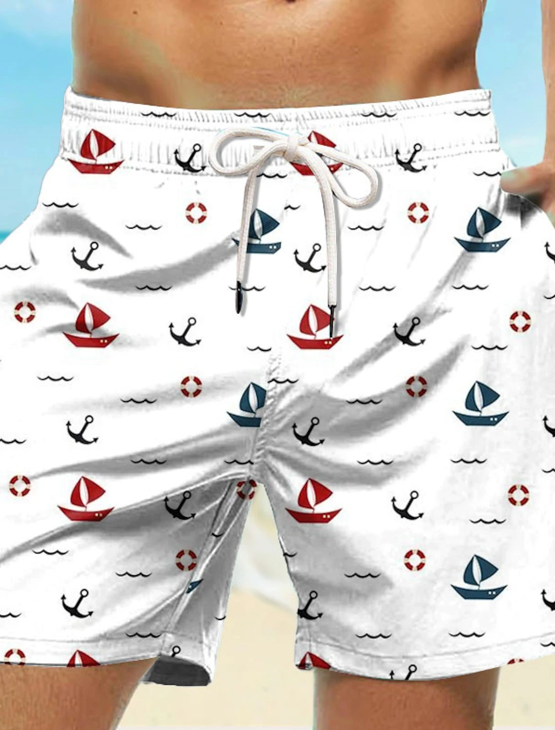 2024 Men\'s Sailing 3D Printed Shorts Men\'s Summer Breathable Vintage Shorts Fitness Street Shorts for Men Ropa Hombre