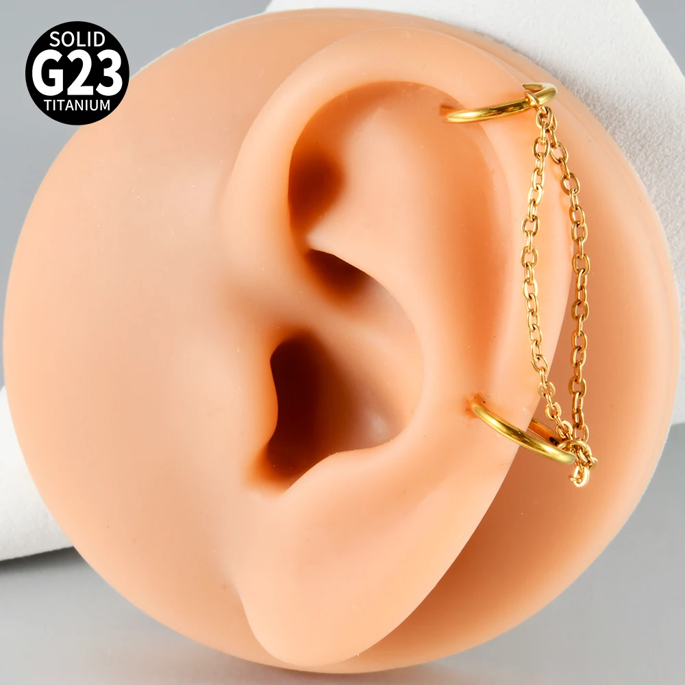 1PC G23 Titanium Double/Three Chains Ear Piercing Helix Cartilage Daith Ear Studs Nose Chain Studs Cz Piercing Ear Nose Jewelry