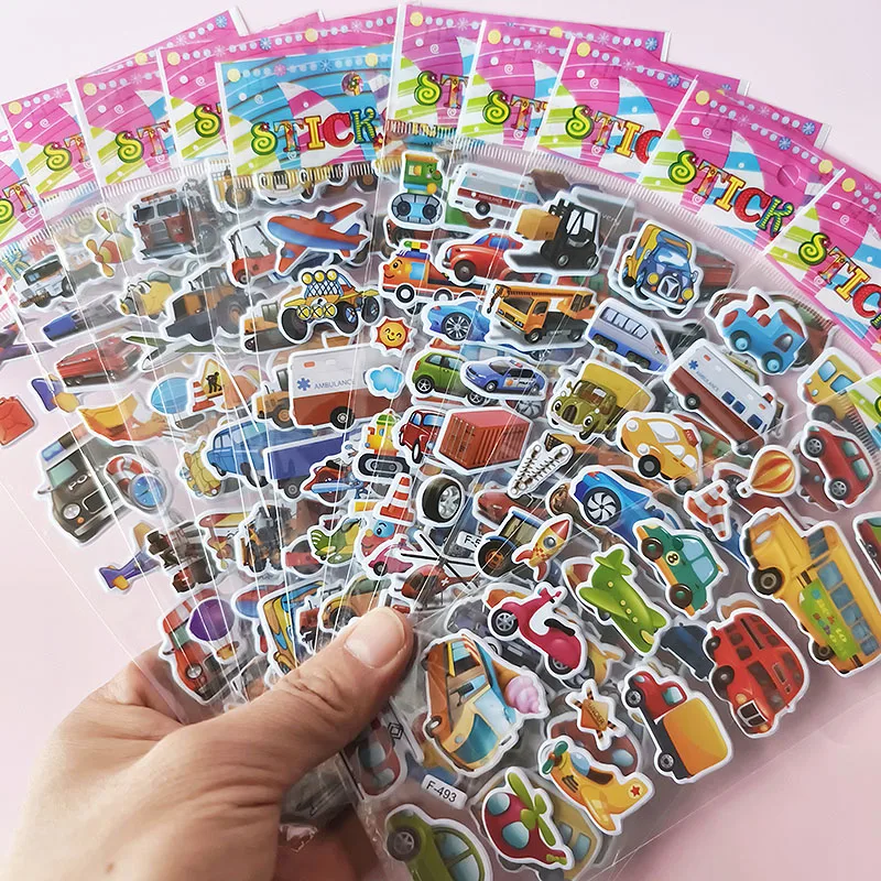 10 Sheets 3D Stickers for Kids Cartoon Vehicle Stickers kindergarten Reward Stickers for Studernt Toy Gift for Children Boy Girl image 6