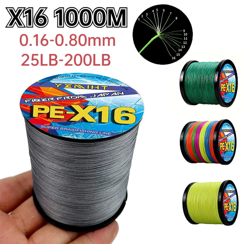 

High-strength Wear-resistant Rock/Boat Fishing Line 16 Strands Multifilament Braided Wires 1000m Super Power 25LB-200LB for Carp