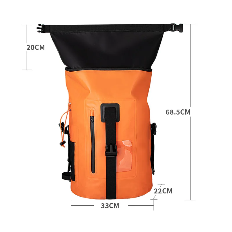 Waterproof Backpack 30L Heavy Duty Roll-Top Closure Swimming Bag with Easy Access Front-Zippered Pocket Cushioned Padded Back