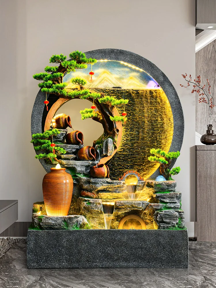 

Large rockery flowing water curtain wall fountain living room balcony courtyard landscape decoration ornament