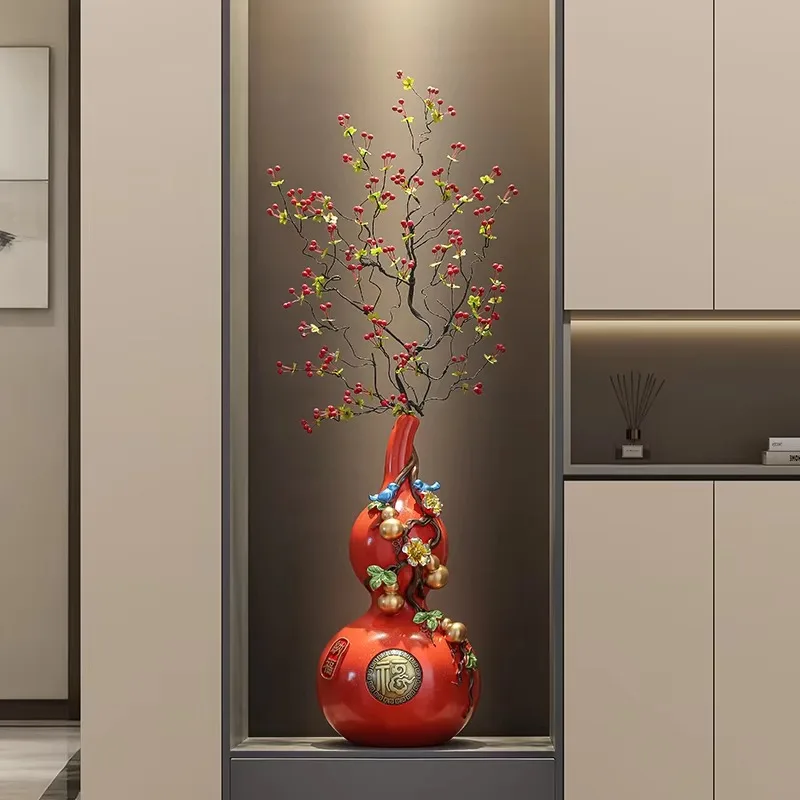 Double Bulb Shaped Bloom Vessel Embossed Twig Branch Foliage Accent Entryway Living Room Table Floral Display Decor Craft
