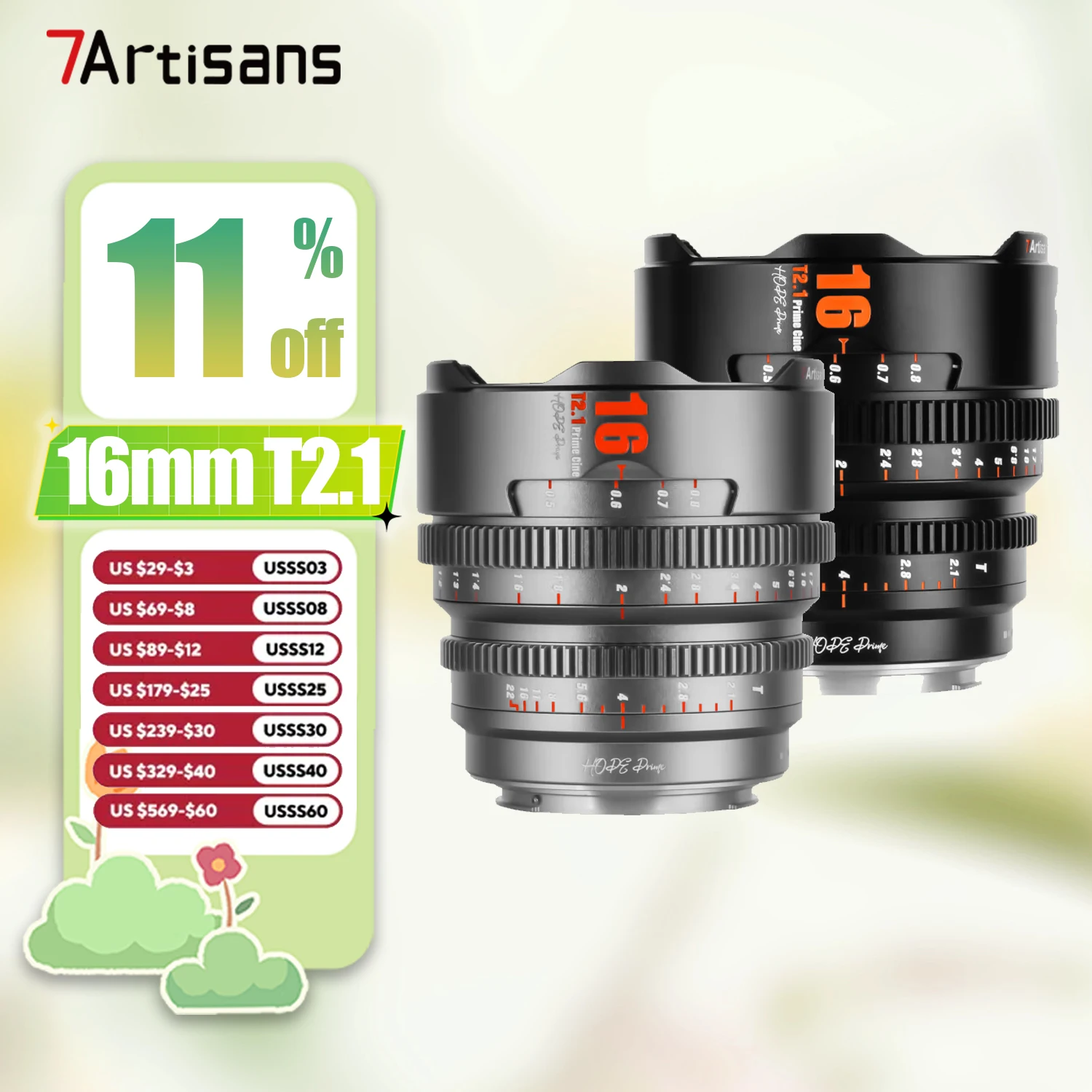 

7artisans 16mm T2.1 Cine Lens S35 Frame for Camera Photography with Sony E A7RIII Fujifilm XT-100 XE-4 Canon R5 M43 Mount