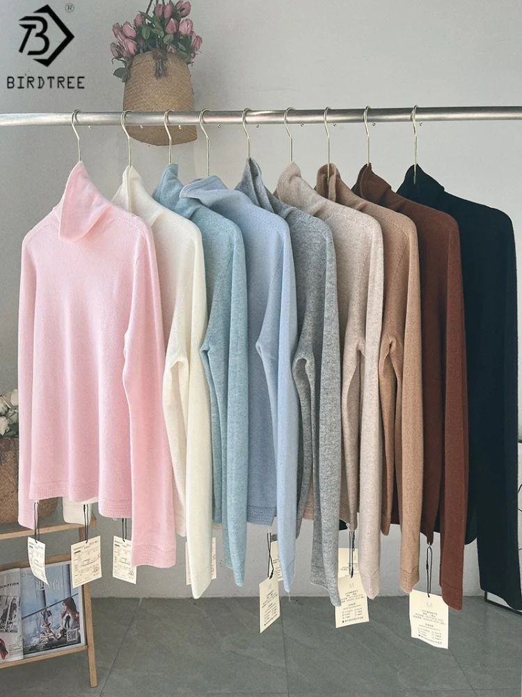 

Birdtree 100% Merino Wool Knited Undershirt,Women Pile Collar Full Sleeve Shirt,Autumn Winter Knitwear Inner Pullover T59607JF