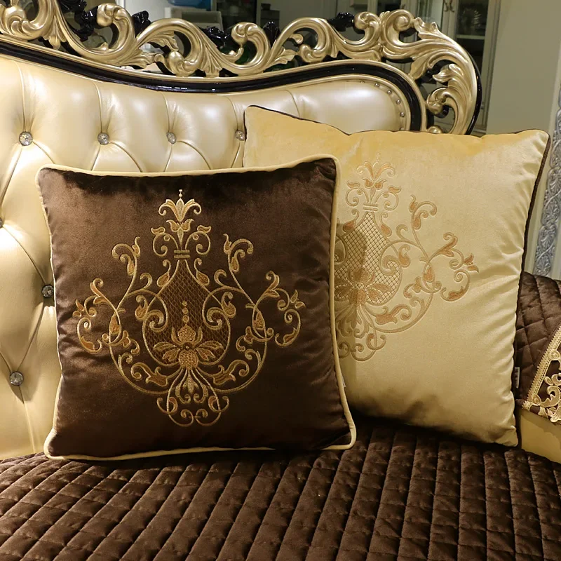 Cushion Cover Decorative Pillow Case Modern European Flora Embroidery Sofa Bedding Room Chair Velvet Coussin