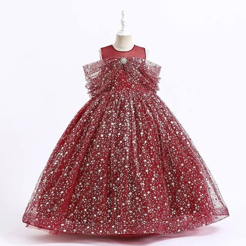 New Girls Dress Summer Children's Mesh Lace Floor Style Runway Show Host Dress Performance Puffy Birthday Dress