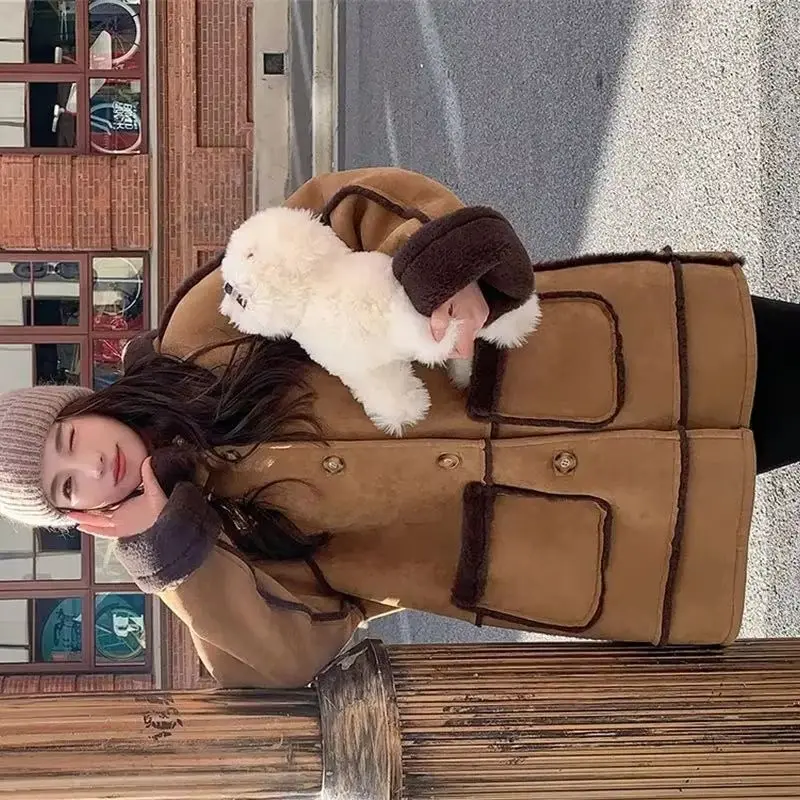 

Maillard пальто из овечьей шерсти, женское кожаное шерстяное цельное пальто 2026, зимнее новое утолщенное высококачественное пальто из искусственной замши, однотонное B