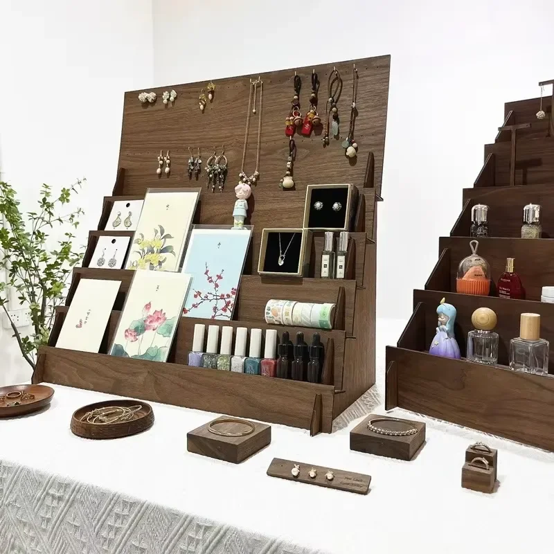 Wooden tableware storage rack Three-layer solid wood vertical storage rack Necklace Jewelry display rack Suitable for dresser