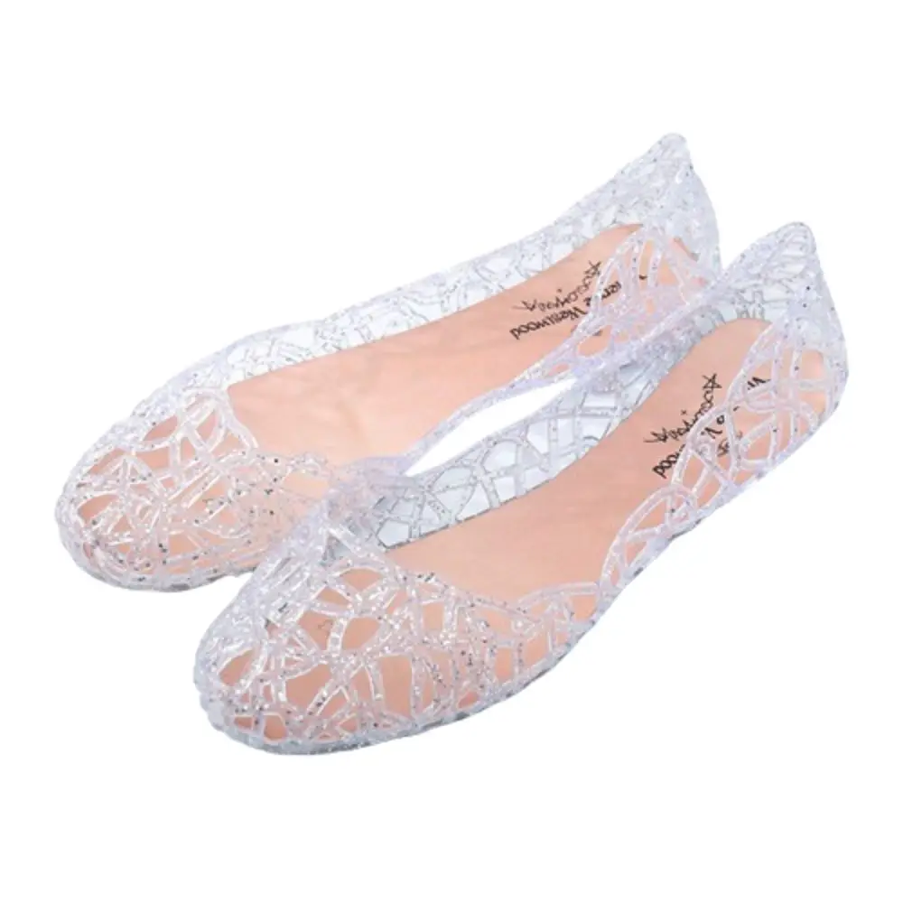 

Comfortable Flat-soled Women Sandals Hollow Out Shallow Mouth Beach Jelly Shoes Breathable Clear Bling Sandals Footwear