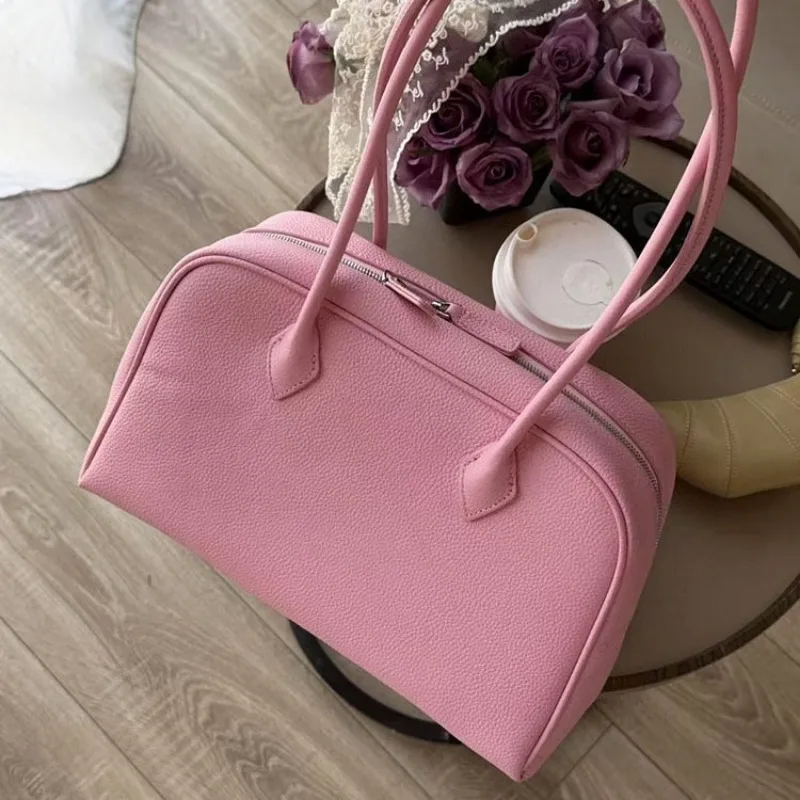 VOLVAETEC First Layer Cowhide Underarm Tote Bag Niche Boston Pillow Bag Bowling Handbag Commuter Shoulder Bag Casual Versatile view 4