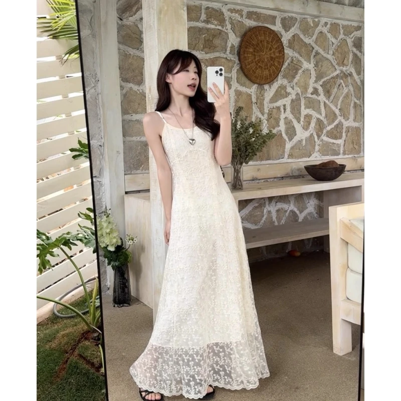 

2025 Summer Women's New Fashion Simple Temperament Suspender Long Backless Slim Waisted Sexy Sweet And Spicy Casual Dresses