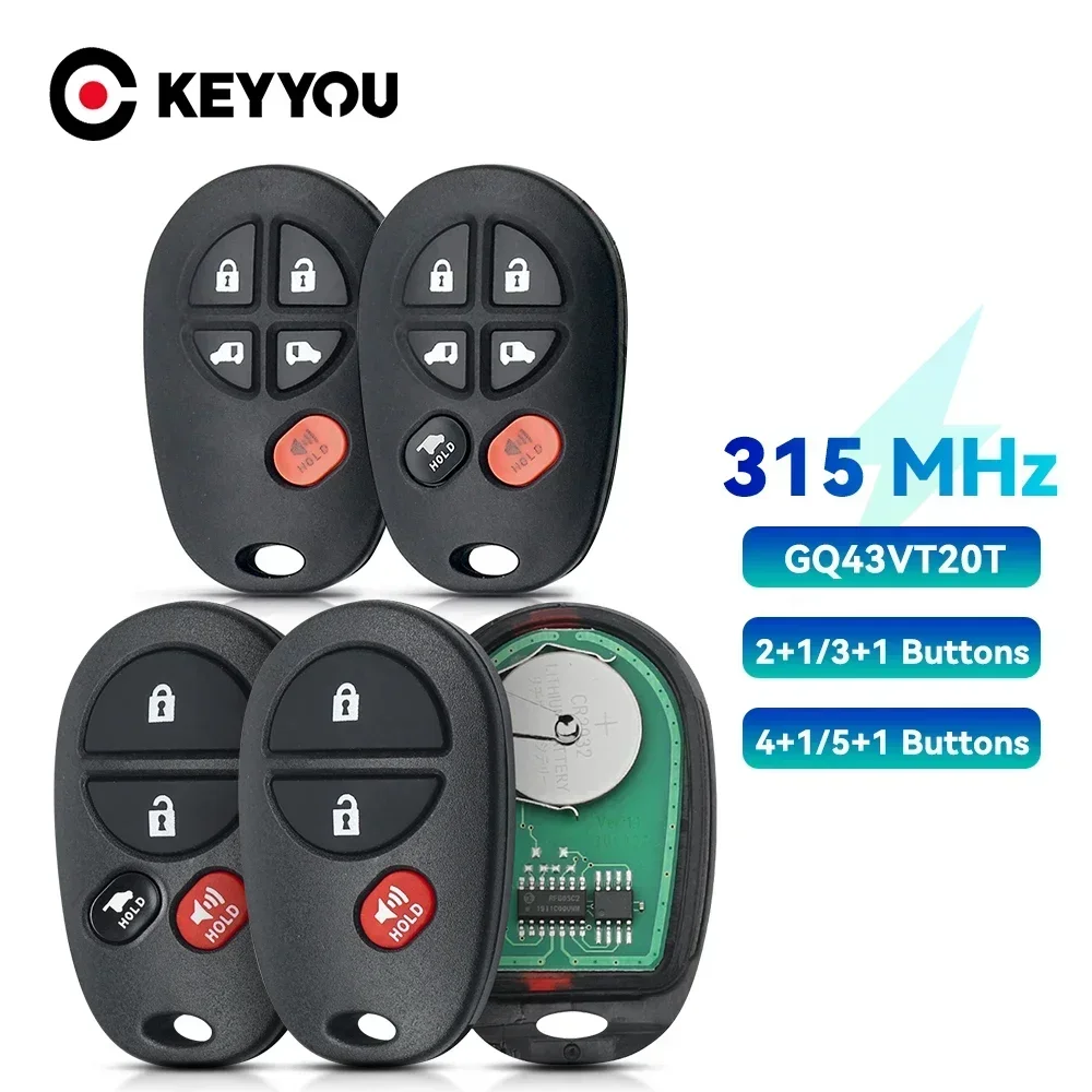 

KEYYOU 1PCS GQ43VT20T Car Remote Key For Toyota Sienna Highlander Sequoia Tacoma Tundra 315MHz Keyless Entry Parts Control Key