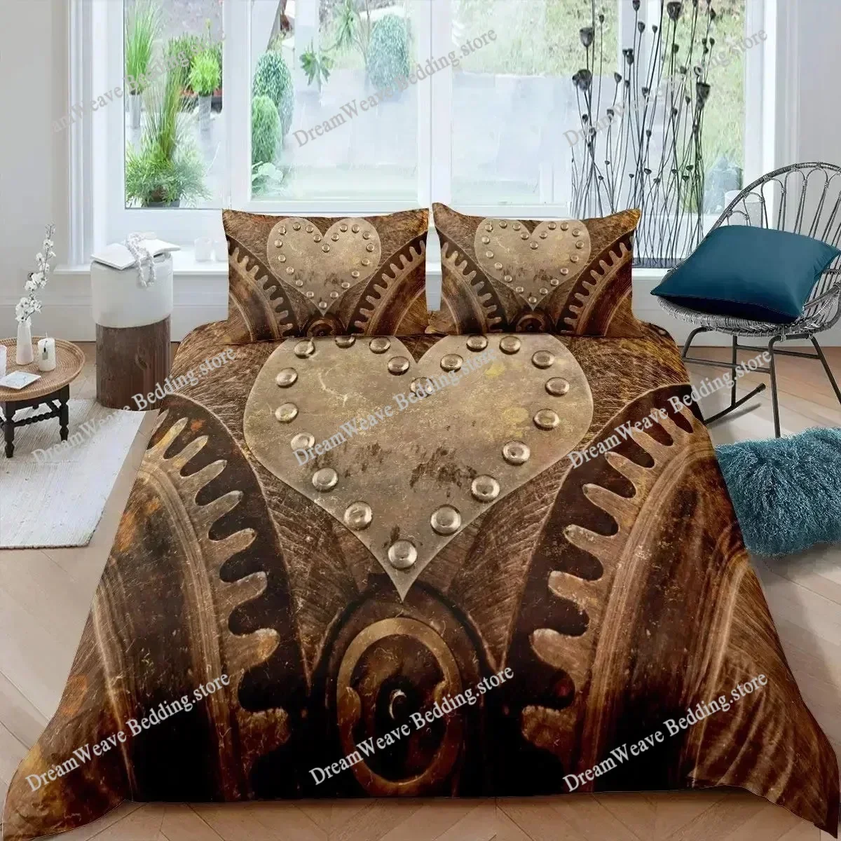 Bedding Decor 3D Print Ndustrial Gear Duvet Cover Set Queen Size Steampunk Style Locks Comforter Cover Boys Men Mechanical Devic
