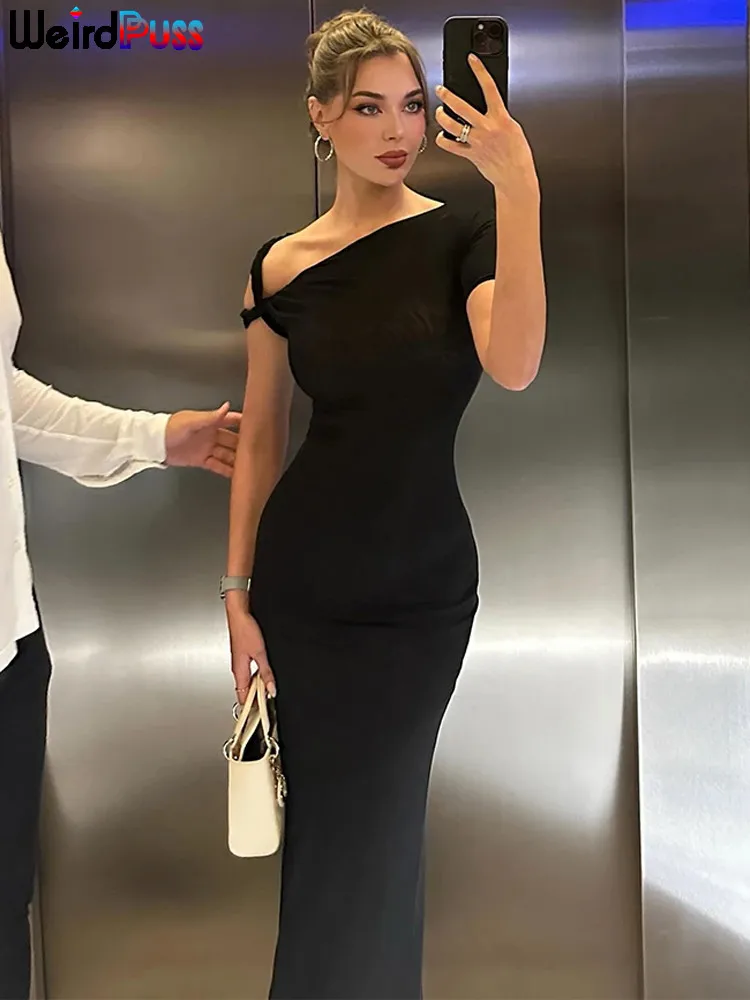 nibber Bandage Dress Woman Irregular Summer Slim Sexy Solid Sheath Chic Stretch Body-Shape Smooth Birthday Party Elegant Bodycon