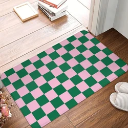 Alfombra estampada con tablero de ajedrez rosa, alfombrilla de franela para el hogar, sala de estar, dormitorio, baño, alfombrilla antideslizante para pies, alfombrilla decorativa para puerta