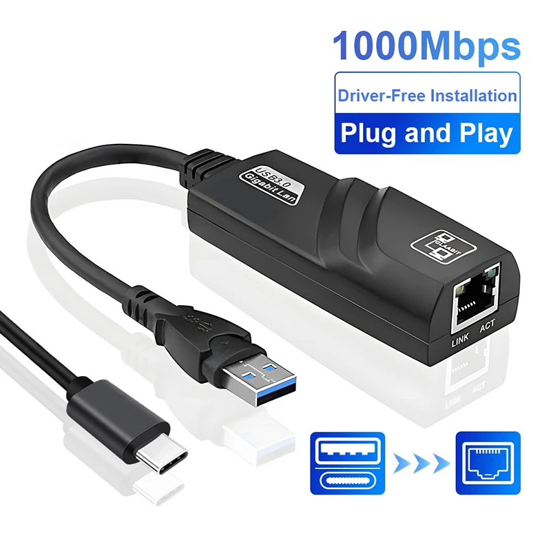 1000Mbps USB 3.0 To Rj45 Network Card Lan Ethernet Adapter 10/100/1000Mbps Type C to RJ 45 Network Card for PC Macbook Laptops