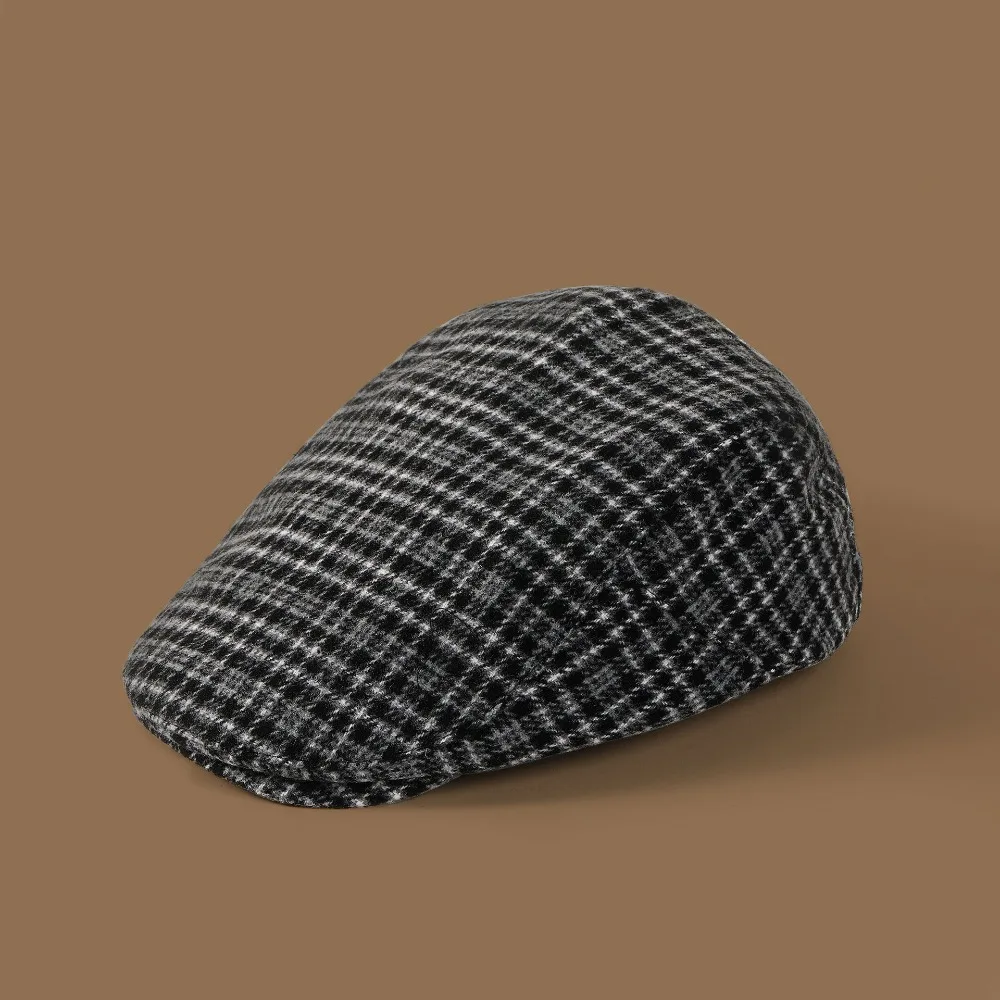 

Elegant Vintage Berets Japanese Style Plaid Pattern Newsboy Cap Flat Top Golf Driving Cap Women's Wear
