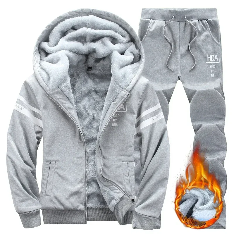 

2025 Plus 6XL Winter Men's Casual Sports Plush Set Hooded Coat Korean Edition Warm and Thickened Two Piece Set Clothes for Men