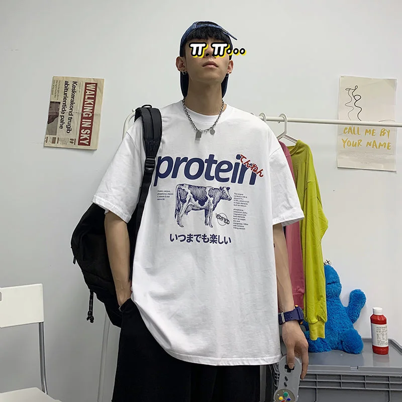 Privathinker Protein Cartoon Graphic Kawaii Men Tshirt Summer Short Sleeve Oversize Man T Shirt Japanese Harajuku Men\'s Clothing