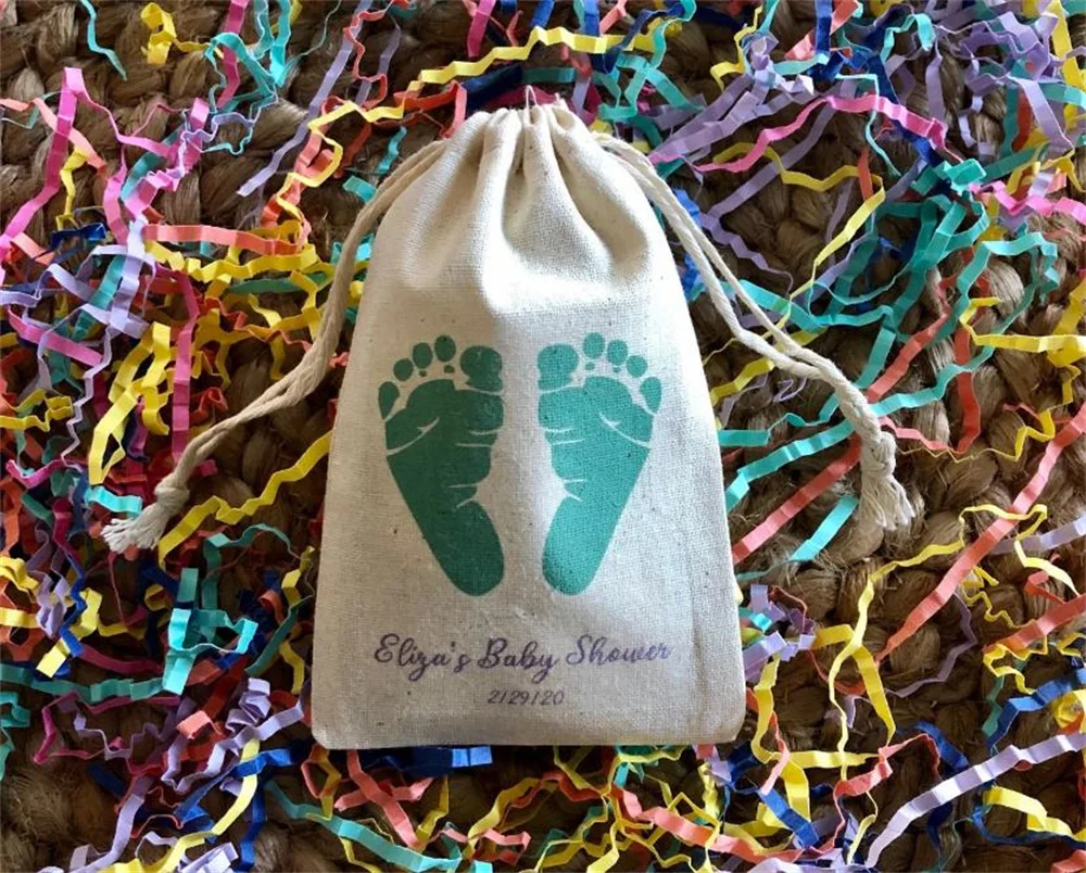 20pcs Custom Baby Footprints Baby Shower or Gender Reveal Favor Bags