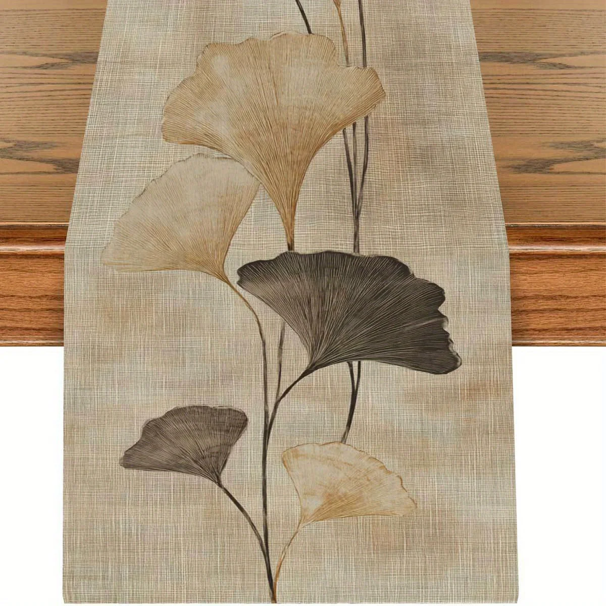 1 pieza de camino de mesa con temática de hojas de Ginkgo, base de lino con patrón de hojas de Ginkgo impreso colorido, adecuado para novios de té chinos, restaurantes de estilo de registro, muebles suaves para el hogar, fiestas temáticas de otoño