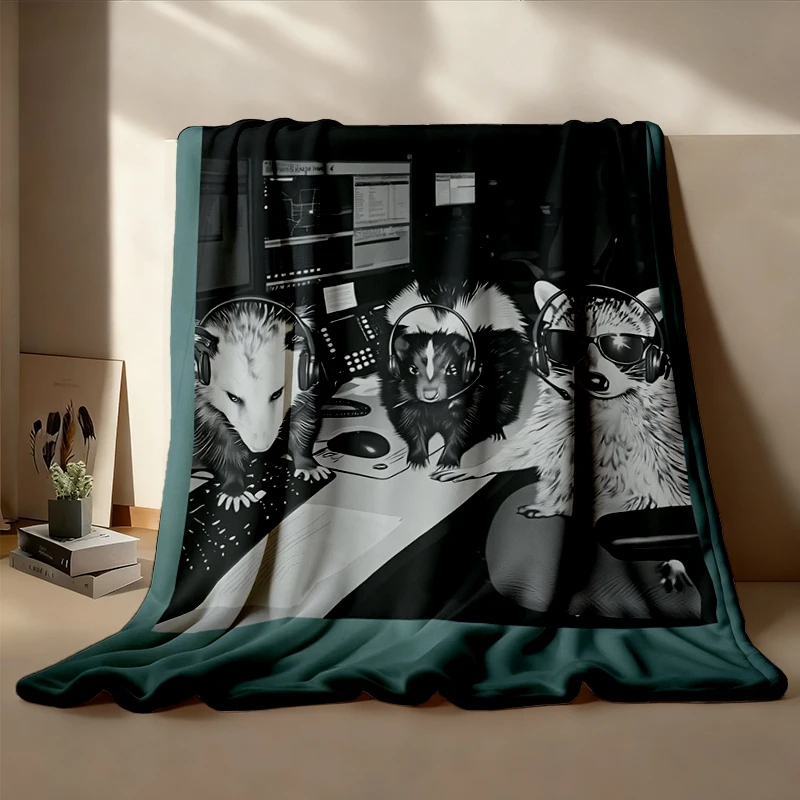 Dispatcher Flannel Blanket, 911 Dispatcher Flannel Throw, Raccoon Possum Skunk Emergency Dispatch Graduation Gift