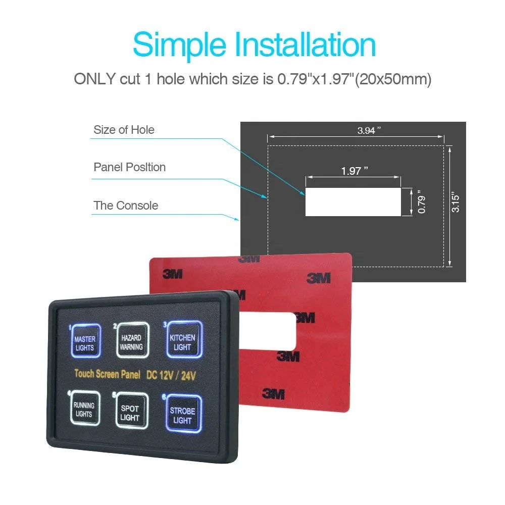 Hot Sale 12/24V Universal Switch Panel, 6 Gang Touch Screen Control Panel, LED Switch Panel for Car Boat