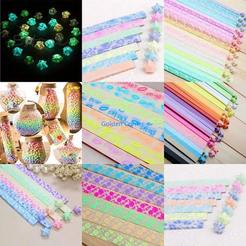 E15d 30pcs Luminous Lucky Star Folding Paper Lucky Star Paper Ribbon