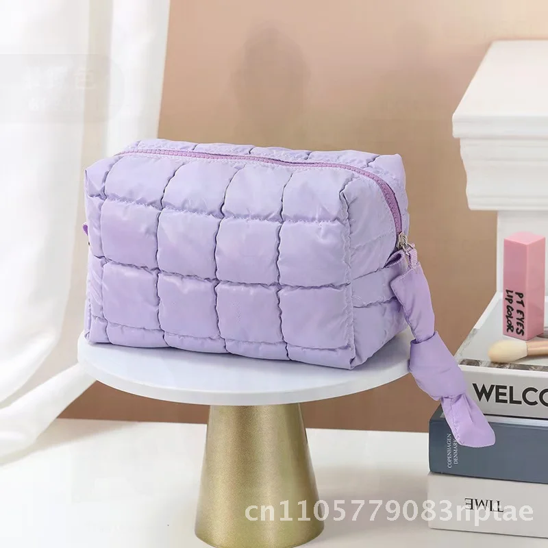 Ins Style Women's down Cosmetic Bag Small Portable Travel Large Capacity High-End Nylon Wash Storage Bag Solid Color