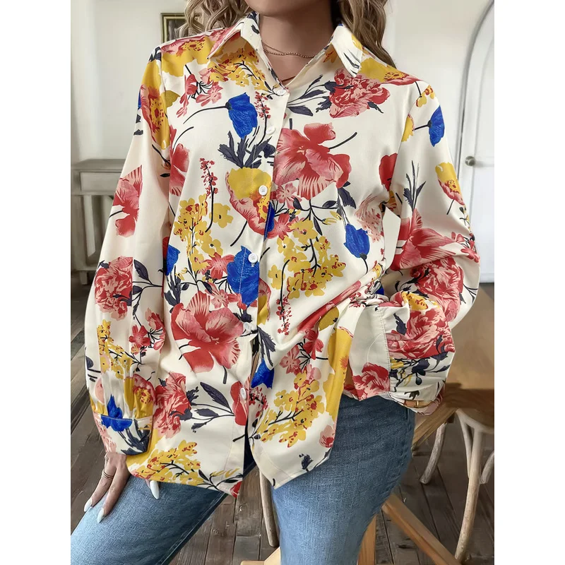 

Elegant Blouse for Mature Women: All-Match Top with Vibrant Full Floral Print