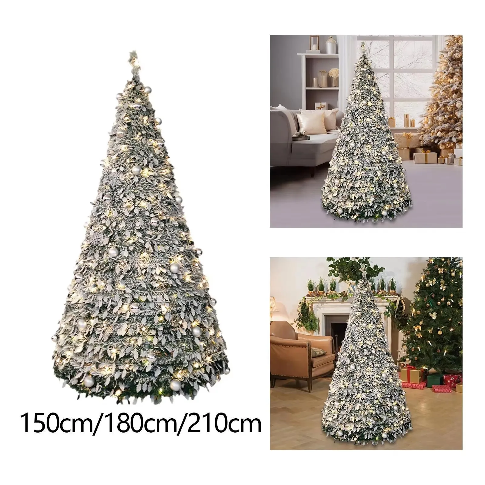 Folding Artificial Christmas Tree with Decorative Lights PVC Material for Dining Rooms for Porch Party Christmas Tree Decoration